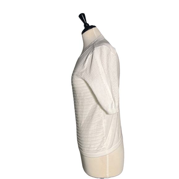 Sag Harbor Sweater Women's M White Multi-Texture Knit Short Sleeve Top - Picture 2 of 3